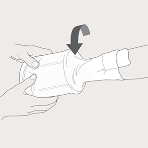 1. trin i appliceringen af Tubinette på en arm